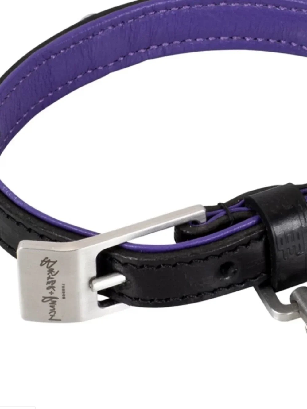 NWT Buster + Punch Leather Dog Leash - Black with Purple Trim Silver Size XL